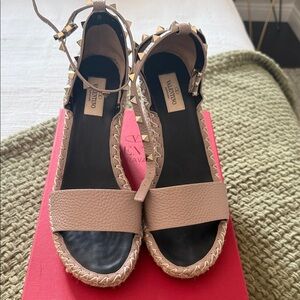 Valentino Nude Studded Espadrille Sandals